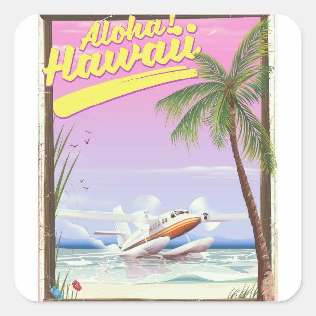 Aloha! Hawaii Vintage style travel poster Square Sticker (Front)