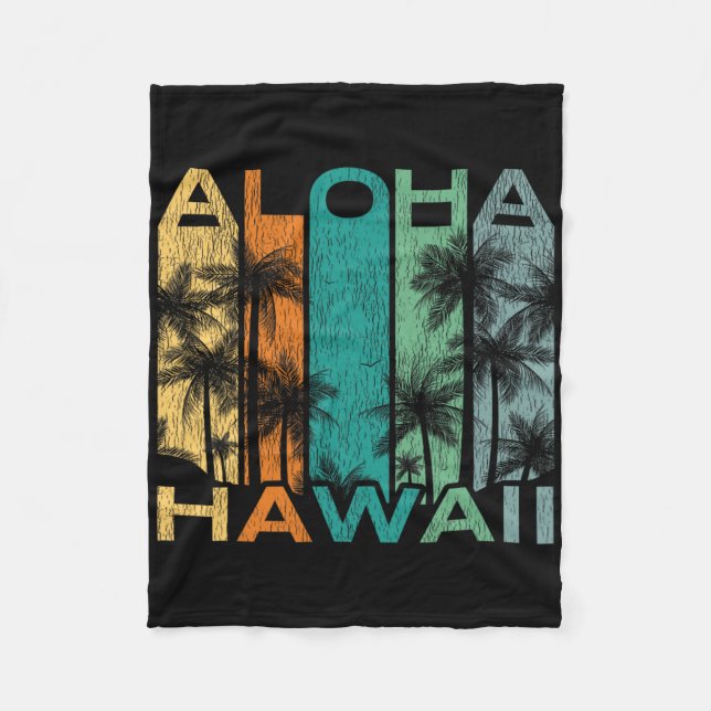 Aloha Hawaii Vintage Surfboard  Fleece Blanket (Front)