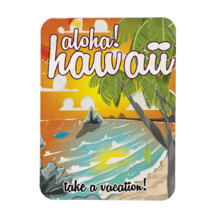 Aloha! Hawaii! vintage travel poster cartoon Magnet
