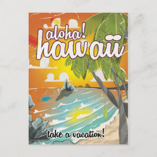 Aloha! Hawaii! vintage travel poster cartoon Postcard