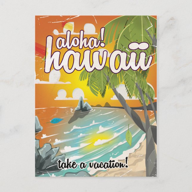 Aloha! Hawaii! vintage travel poster cartoon Postcard (Front)