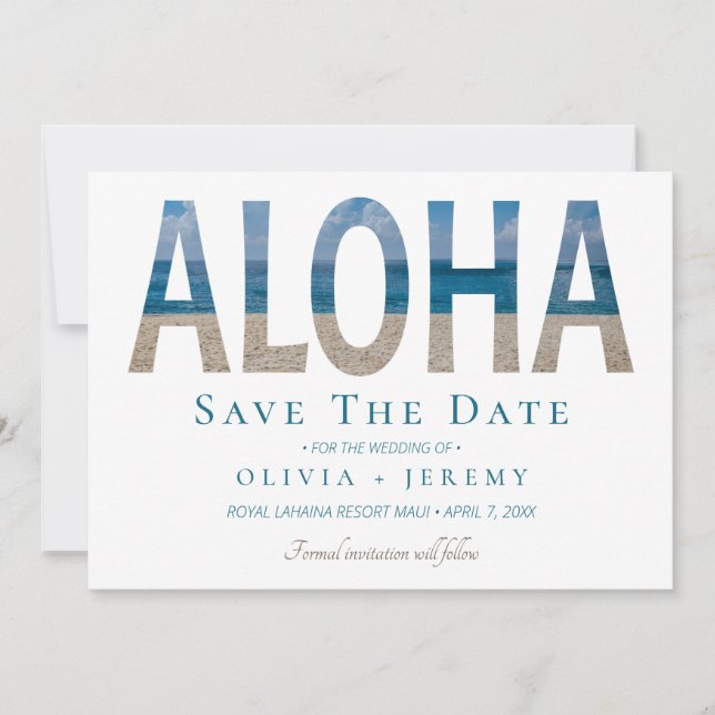 Aloha Hawaiian Beach Wedding Save The Date (Front)