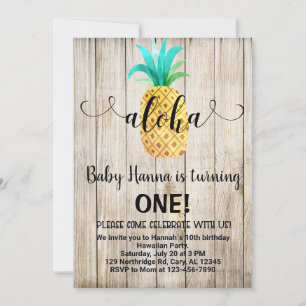 Aloha, hawaiian birthday party invite, pineapple. invitation
