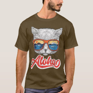 Aloha Hawaiian Cat Sunglasses Funny Cute Kitten Wo T-Shirt