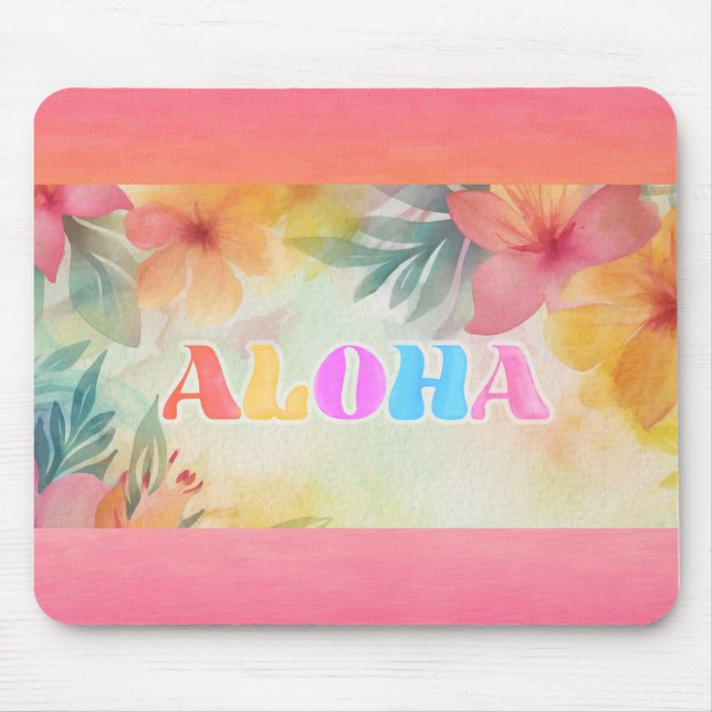 Aloha Hawaiian Floral Watercolor  Mouse Pad (Front)