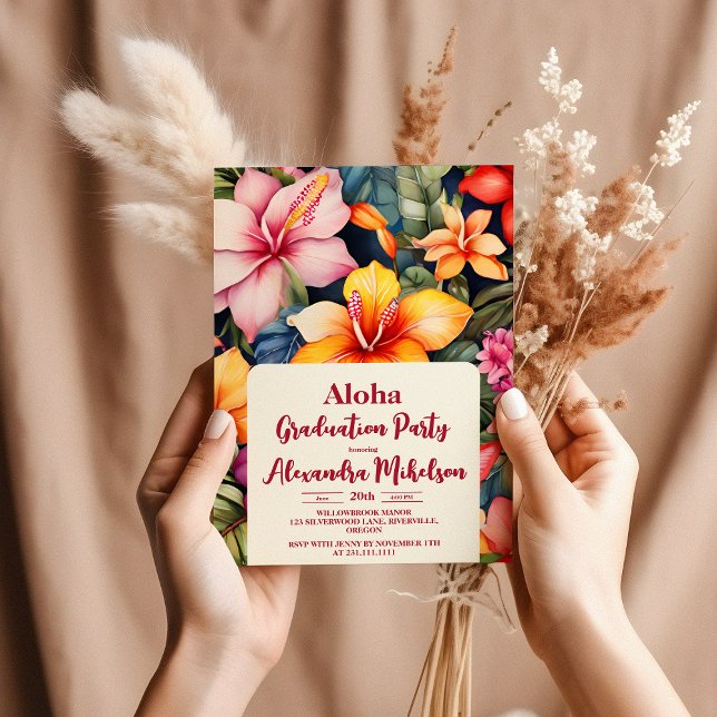 Aloha Hawaiian Flowers Graduation  Invitation (Creator Uploaded)