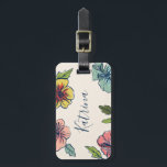 Aloha Hawaiian Flowers Luggage Tag<br><div class="desc">Bright and colourful Hawaiian floral design featuring bold flower details in pink,  teal and yellow along side modern navy typography on an ivory coloured background.</div>