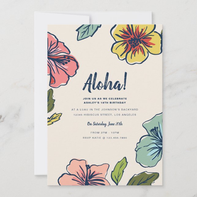 Aloha Hawaiian Flowers Summer Party Invitation (Front)