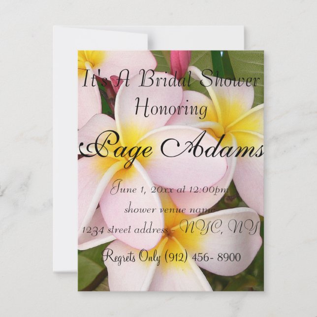 Aloha Hawaiian Frangipani Blossoms Bridal Shower Invitation (Front)