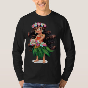 Aloha Hawaiian Girl Dancer Detailed Graphic T-Shirt