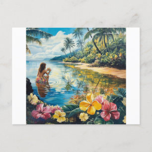 Aloha Hawaiian Girl  Holiday Postcard