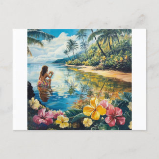 Aloha Hawaiian Girl Holiday Postcard