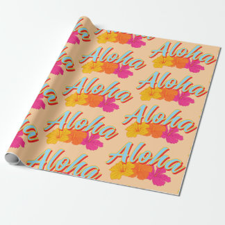 Aloha Hawaiian Hibiscus Flowers Vintage Wrapping Paper