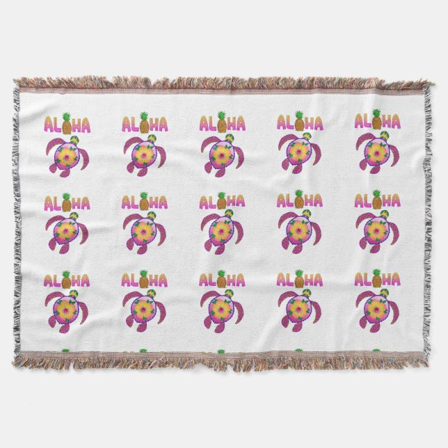 Aloha Hawaiian Honu Turtle Throw Blanket (Front)