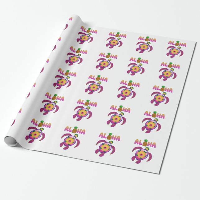 Aloha Hawaiian Honu Turtle Wrapping Paper (Unrolled)