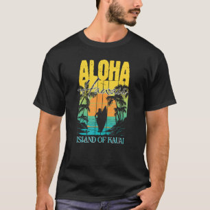 Aloha Hawaiian Island Kauai Surfer Sunset Palm Tre T-Shirt