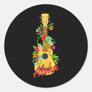 Aloha Hawaiian Island Ukulele Flowers Aloha Classic Round Sticker