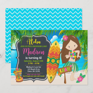 Aloha Hawaiian Luau Girl Tropical Party Birthday Invitation