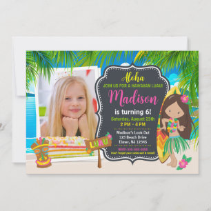 Aloha Hawaiian Luau Tropical Birthday Party Photo Invitation