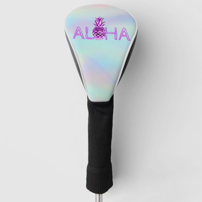  Aloha Hawaiian Metallic Pineapple Holographic Golf Head Cover (Front)