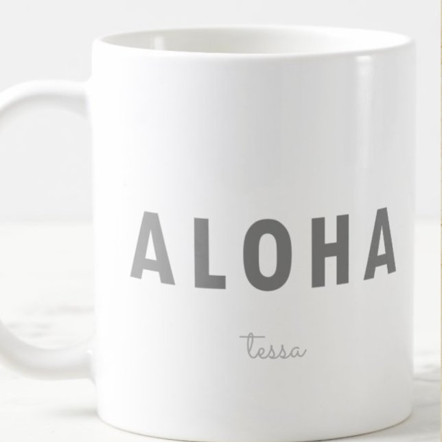 Aloha Hawaiian | Minimalist | Grey | Name Coffee Mug ("Everyday is abundantly beautiful." 
Sincerely Best Wishes from Lucky Design World)