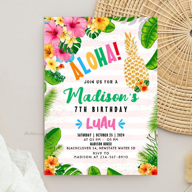 Aloha Hawaiian Pineapple Birthday Party Invitation (Aloha Hawaiian Pineapple Birthday Party Invitation)