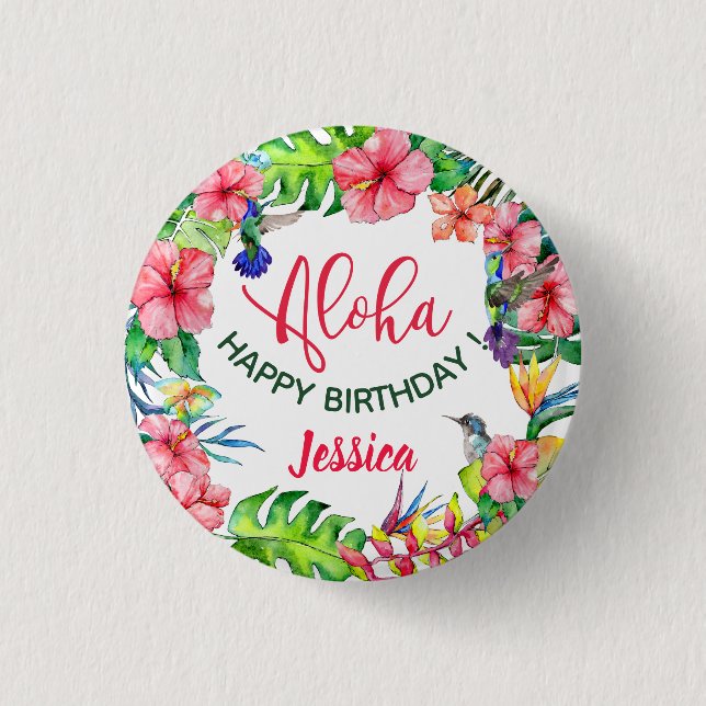 Aloha Hawaiian Pink Hibiscus Birthday Party  3 Cm Round Badge (Front)