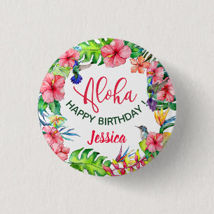 Aloha Hawaiian Pink Hibiscus Birthday Party 3 Cm Round Badge