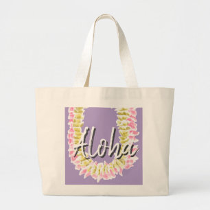 Aloha Hawaiian Plumeria Lei Elegant Floral Pastel Large Tote Bag
