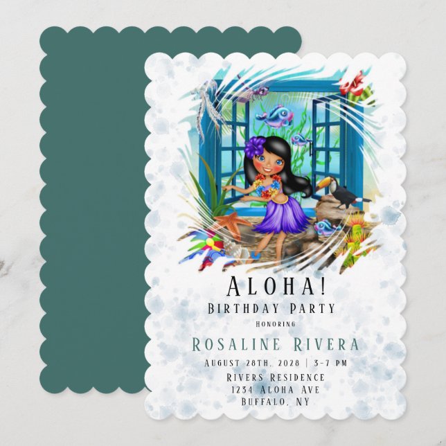 Aloha Hawaiian Preteen Girl Birthday Party Invitation (Front/Back)