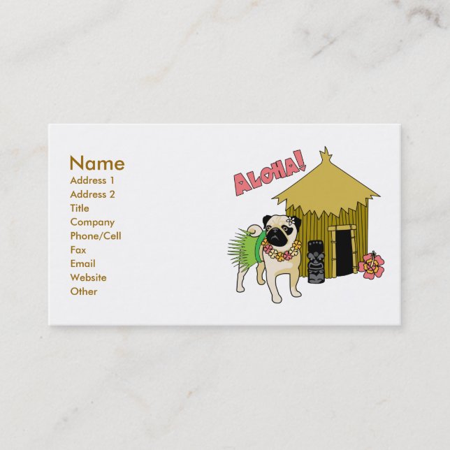 Aloha!  Hawaiian Pug Business Cards-customisable Card (Front)