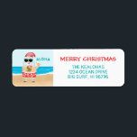 Aloha Hawaiian Santa Beach Christmas Address<br><div class="desc">Hawaiian theme Christmas return address labels feature Santa on a tropical beach in red and white hibiscus pattern shorts sipping from a pineapple, with an "Aloha" greeting in turquoise blue. Personalise with your return address info and holiday greeting (shown with "Merry Christmas", but you could change it to Mele Kalikimaka...</div>
