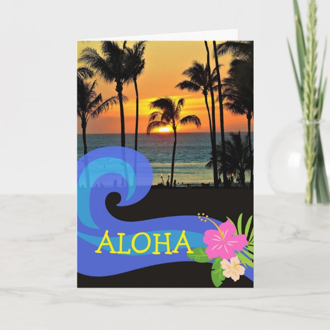 Aloha Hawaiian Sunset Palm Trees Beautiful Day Card (Front)