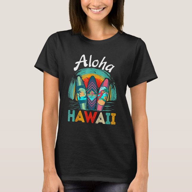 Aloha Hawaiian Surfboard Surfer Retro Summer Sunse T-Shirt (Front)