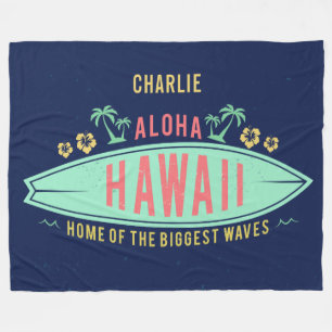Aloha Hawaiian Surfer custom name fleece blanket