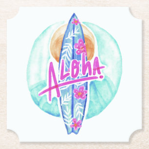 Aloha Hawaiian Surfer paper coasters