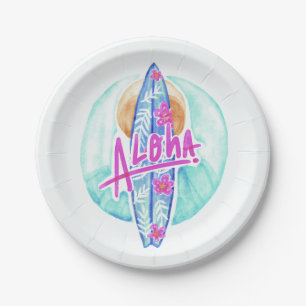 Aloha Hawaiian Surfer paper plates