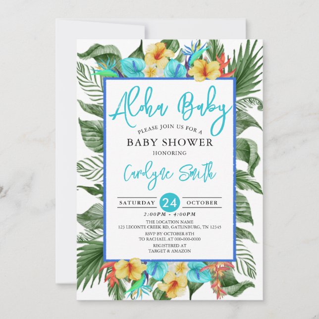Aloha Hawaiian Tropical Boy Baby Shower Invitation (Front)