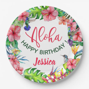 Aloha Hawaiian Tropical Hibiscus Birthday Party Paper Plate