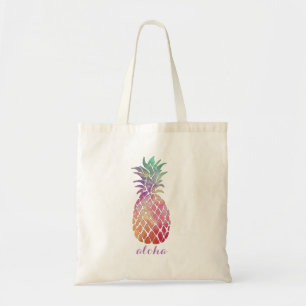 aloha hawaiian tropical watercolor pineapple tote bag