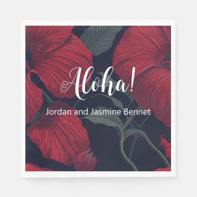Aloha Hawaiian Wedding Red Hibiscus Napkin (Front)