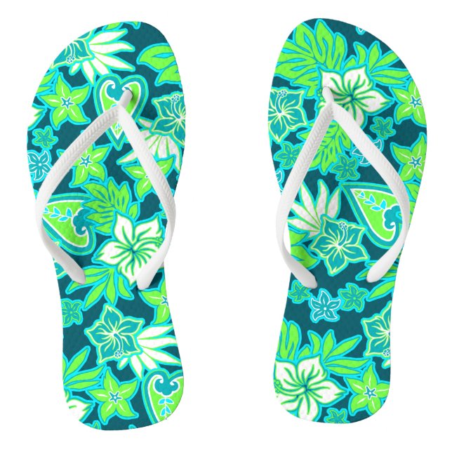 Aloha Heart Hawaiian Hibiscus Tropical Jandals (Footbed)
