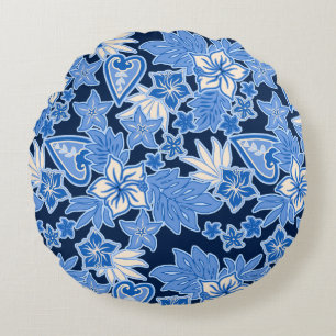 Aloha Heart Hawaiian Hibiscus Tropical Round Cushion