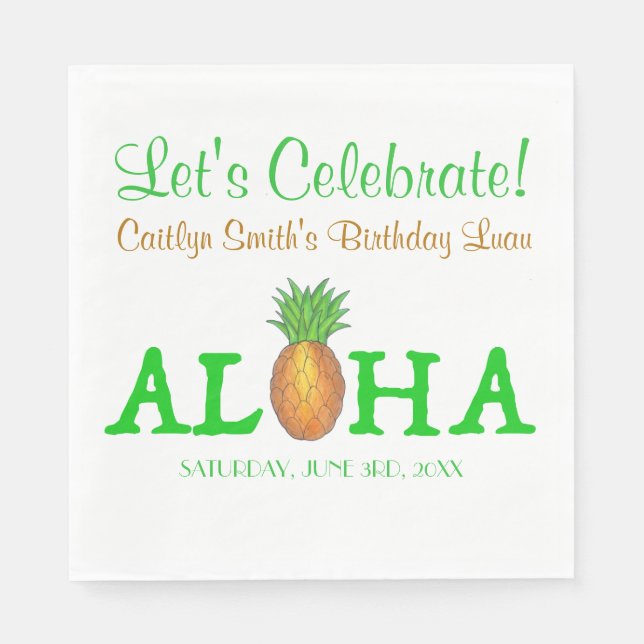ALOHA Hello Tropical Hawaii Hawaiian Pineapple Napkin (Front)