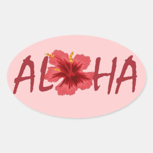 Aloha hibiscus sticker. oval sticker