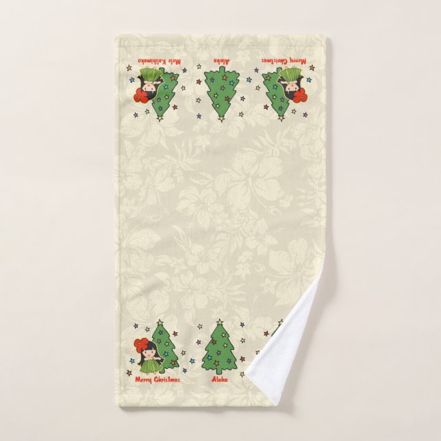 Aloha Honeys Christmas Hawaiian Hula Girl Border Hand Towel (Hand Towel)