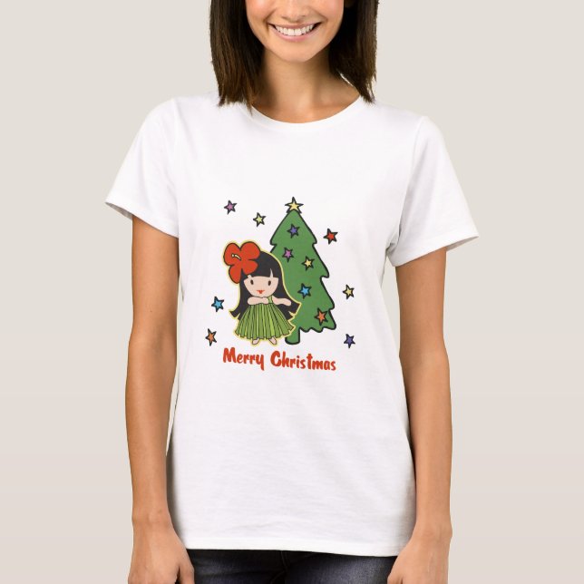 Aloha Honeys Christmas Hawaiian Hula Girl T-Shirt (Front)
