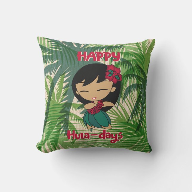 Aloha Honeys Christmas Holiday Hula Girl Palms Cushion (Front)