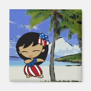 Aloha Honeys Hawaiian Beach Patriotic Magnets