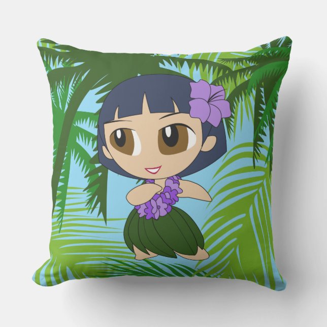 Aloha Honeys Hawaiian Blue Hula Girl Reversible Cushion (Front)